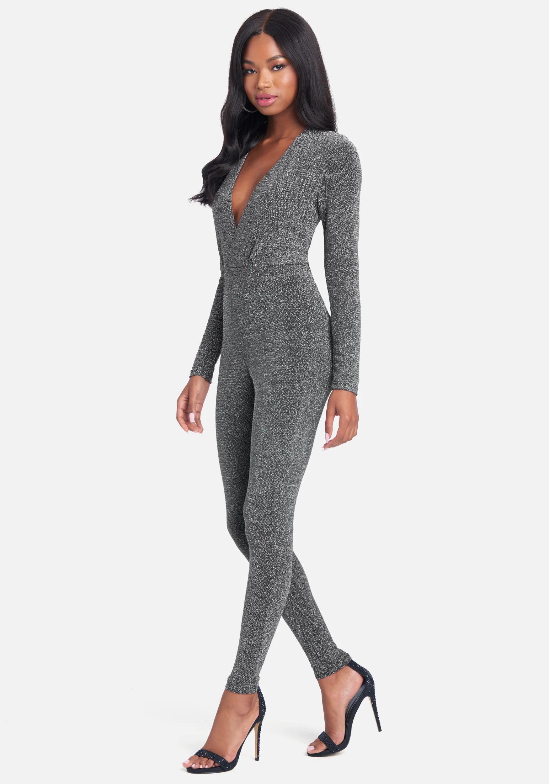 Plunge Neck Sparkle Catsuit
