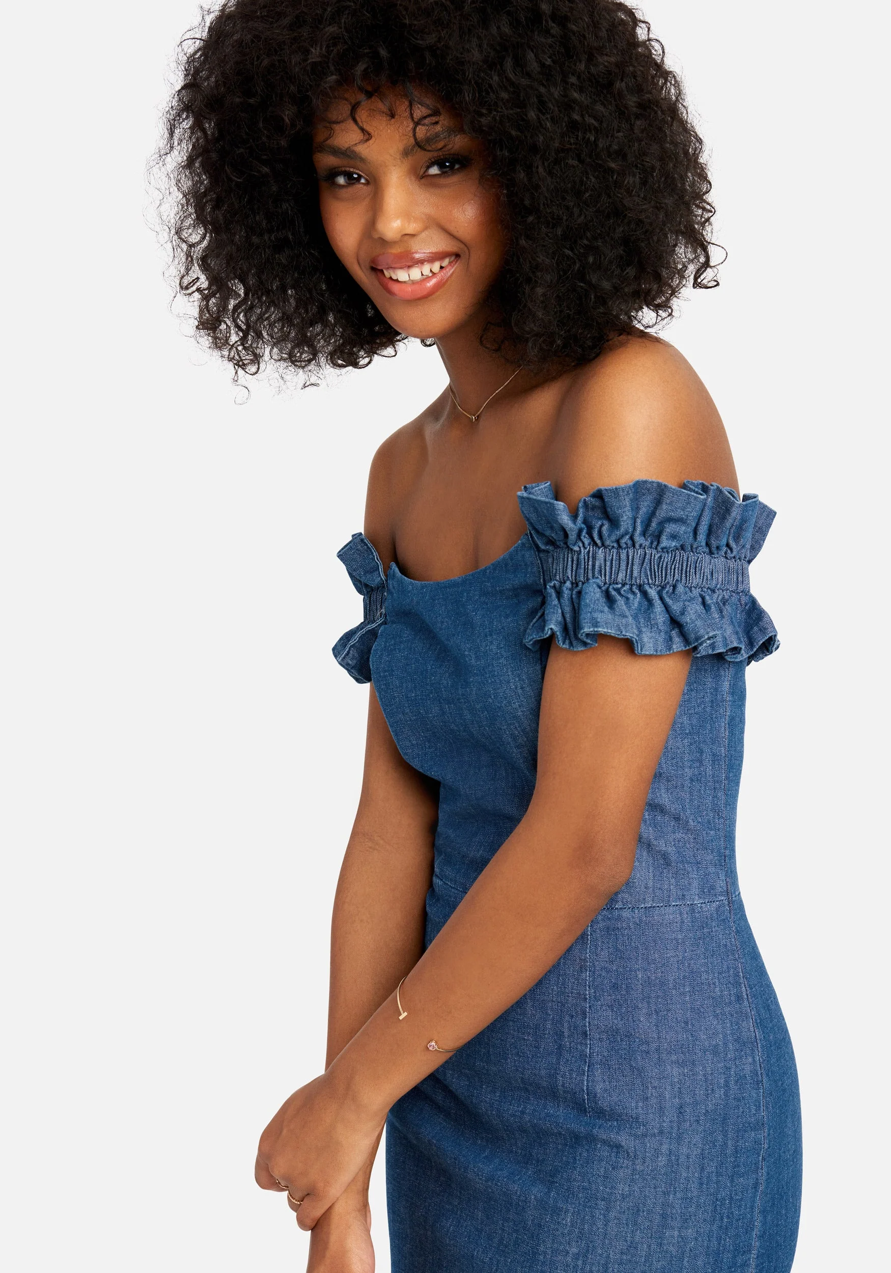 4617-off-shoulder-ruffle-detail-denim-dress-2.webp Off Shoulder Ruffle Detail Denim Dress