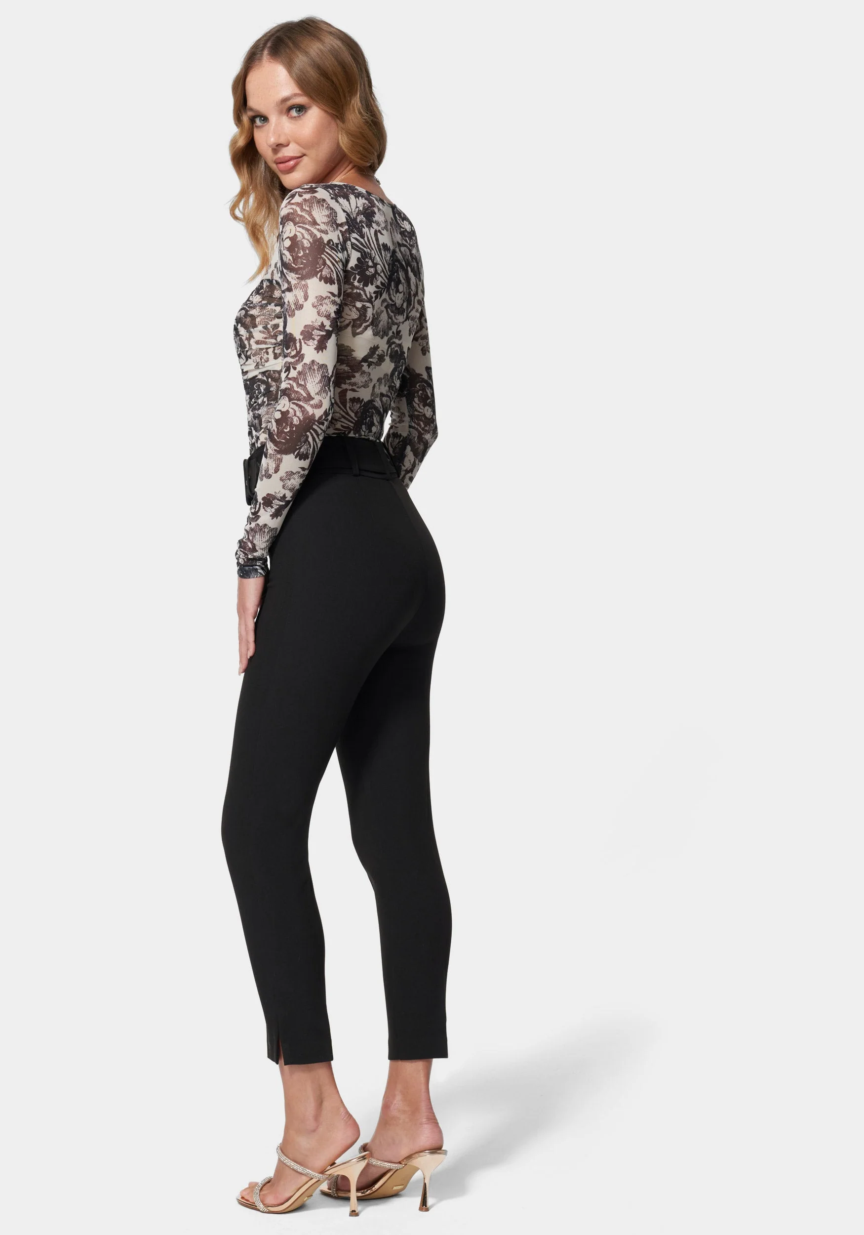 High Waist Slim Leg Belted Pant