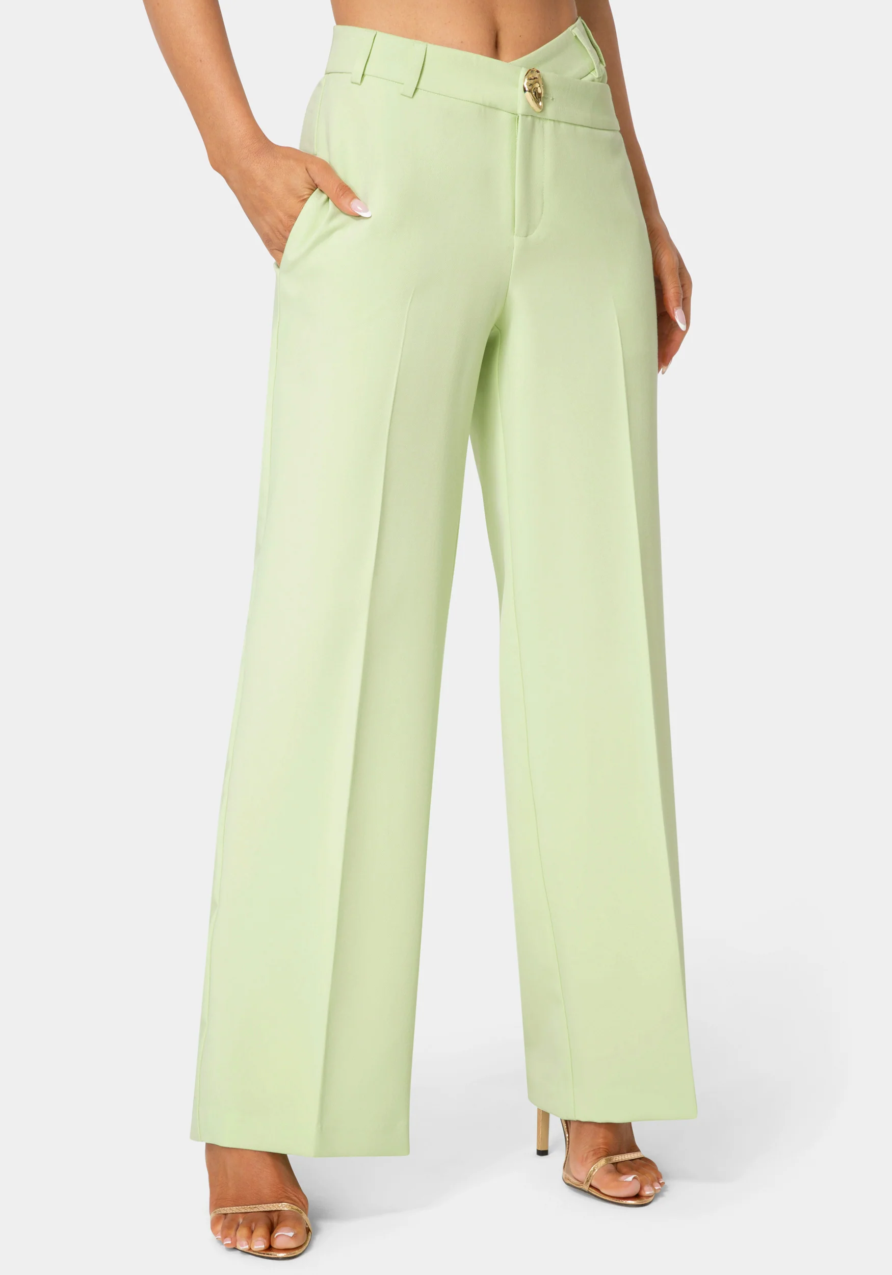 High Waist Overlap Wide Leg Pant