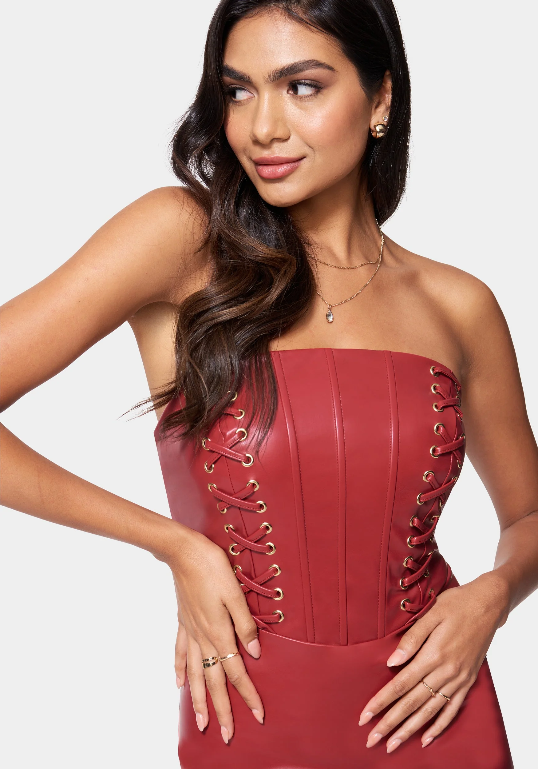 6794-vegan-leather-strapless-corset-midi-dress-4.webp Vegan Leather Strapless Corset Midi Dress