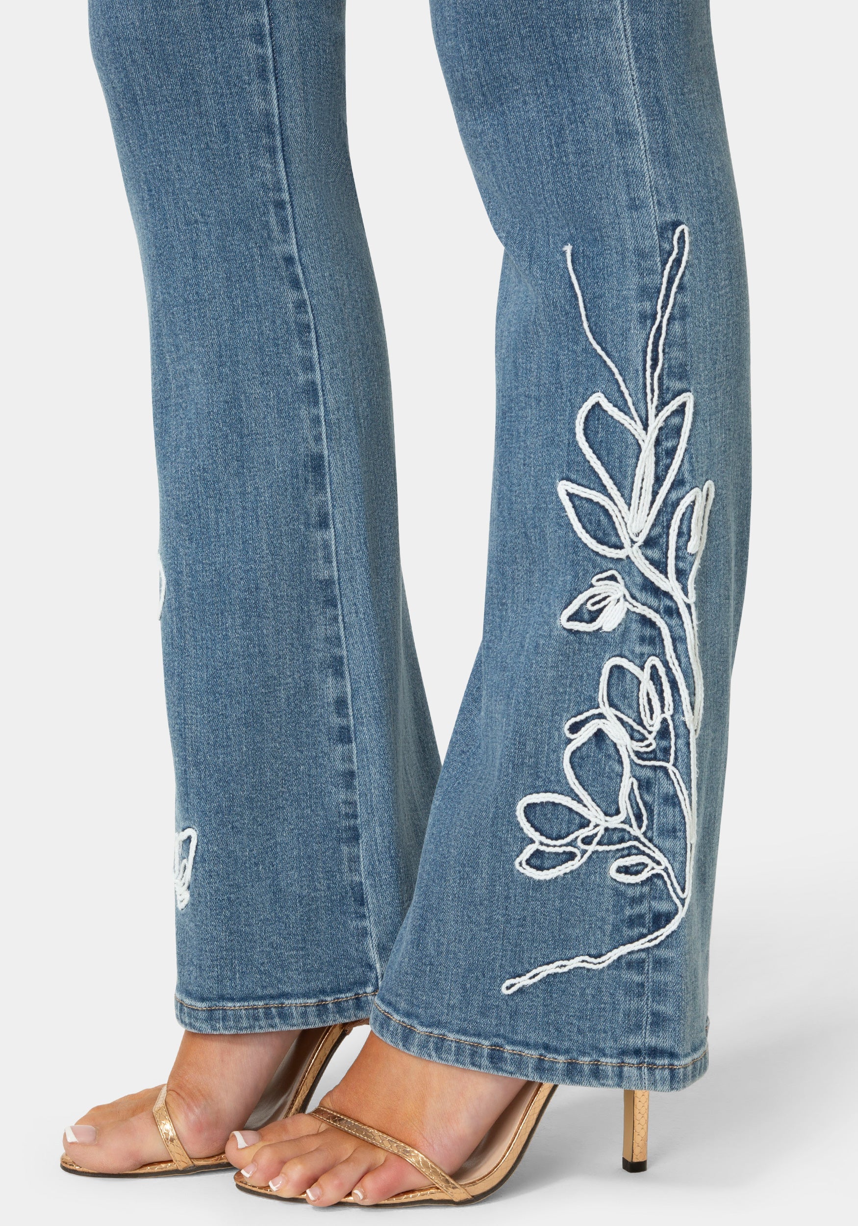 Natural Waist Embroidered Straight Leg Jeans
