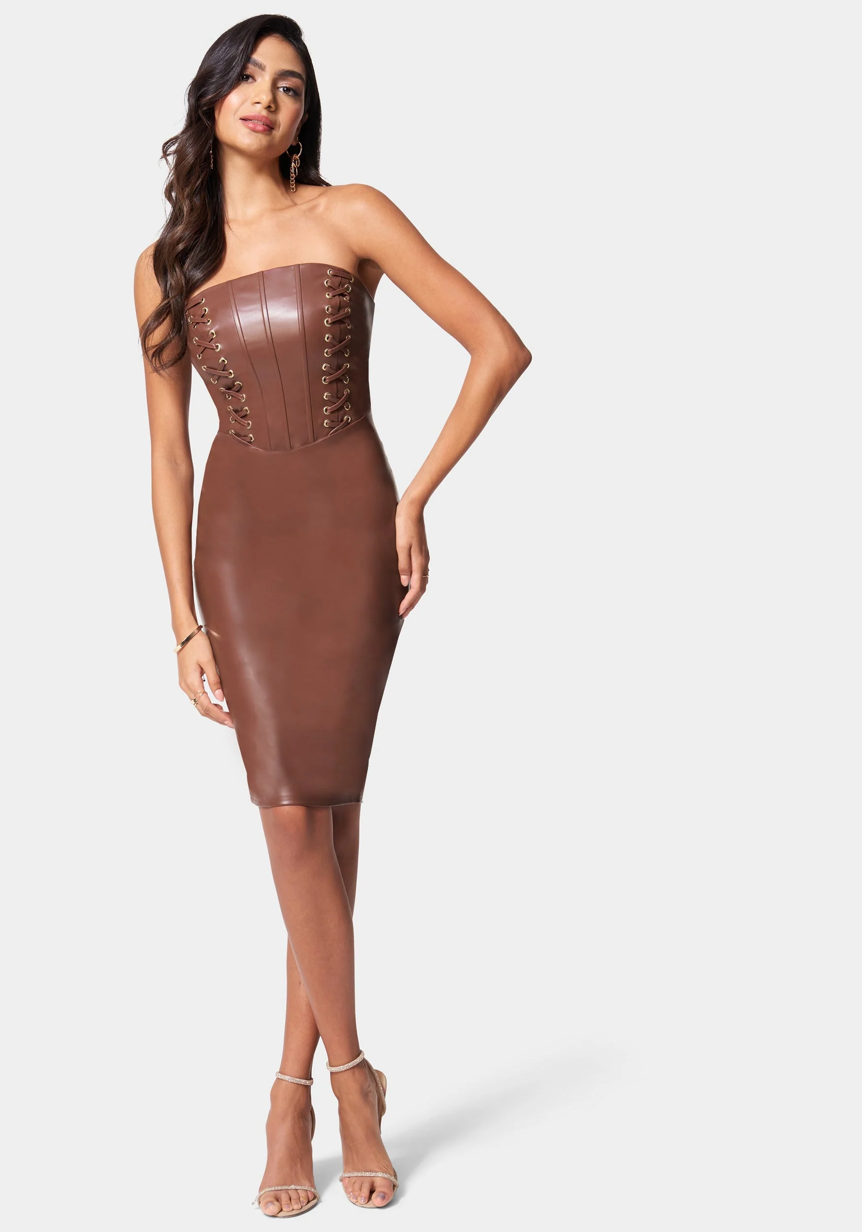 7257-vegan-leather-strapless-corset-midi-dress-1.webp Vegan Leather Strapless Corset Midi Dress