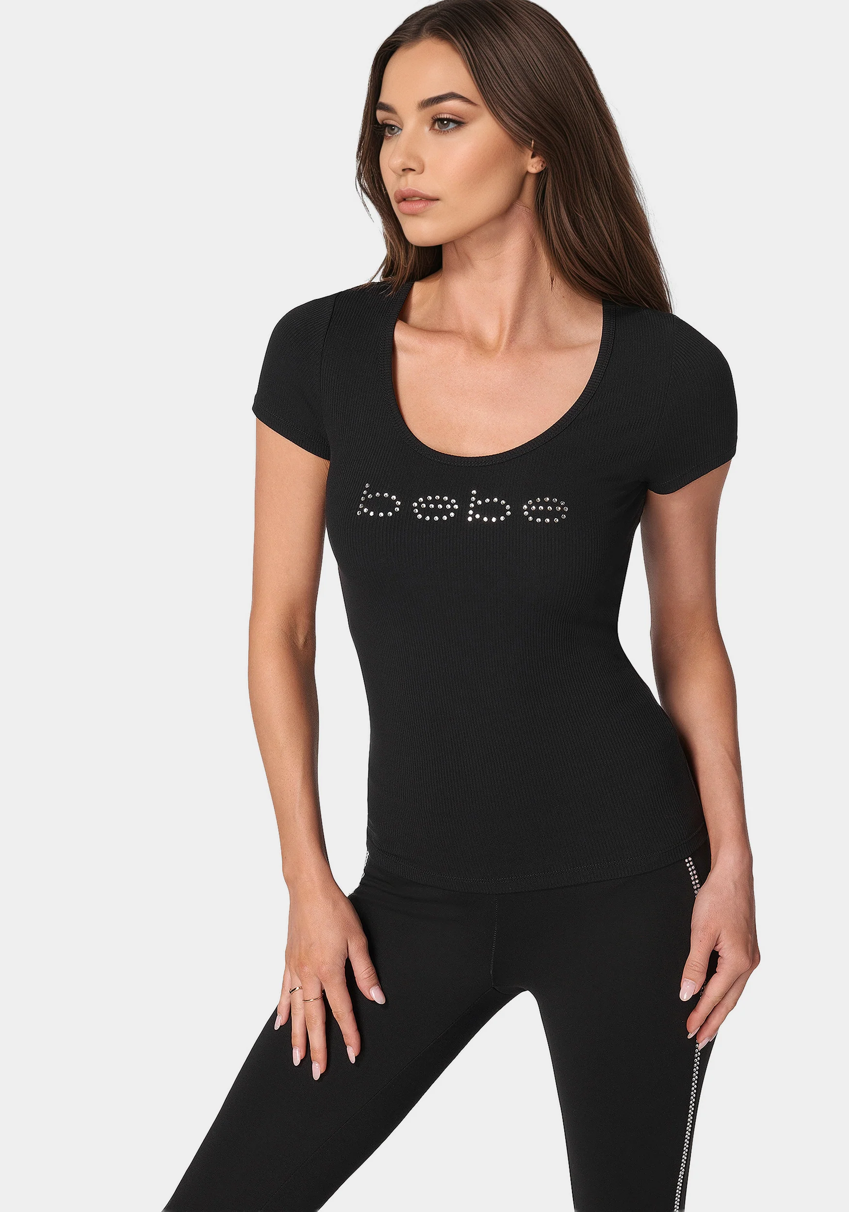7332-bebe-logo-short-sleeve-scoop-neck-single-stone-rib-top-1.webp Bebe Logo Short Sleeve Scoop Neck Single Stone Rib Top