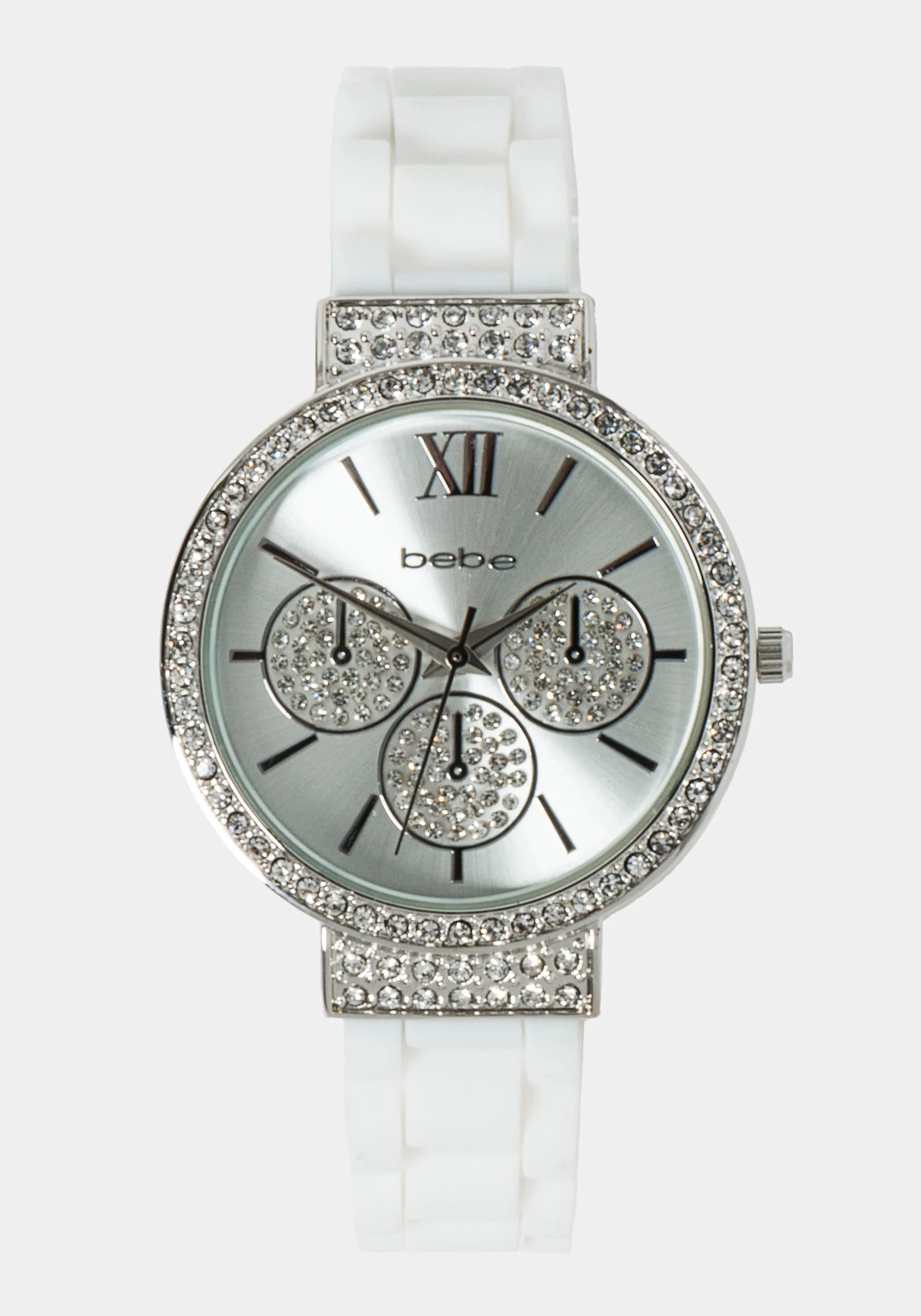7703-white-crystal-bezel-roman-numeral-watch-1.webp White Crystal Bezel Roman Numeral Watch