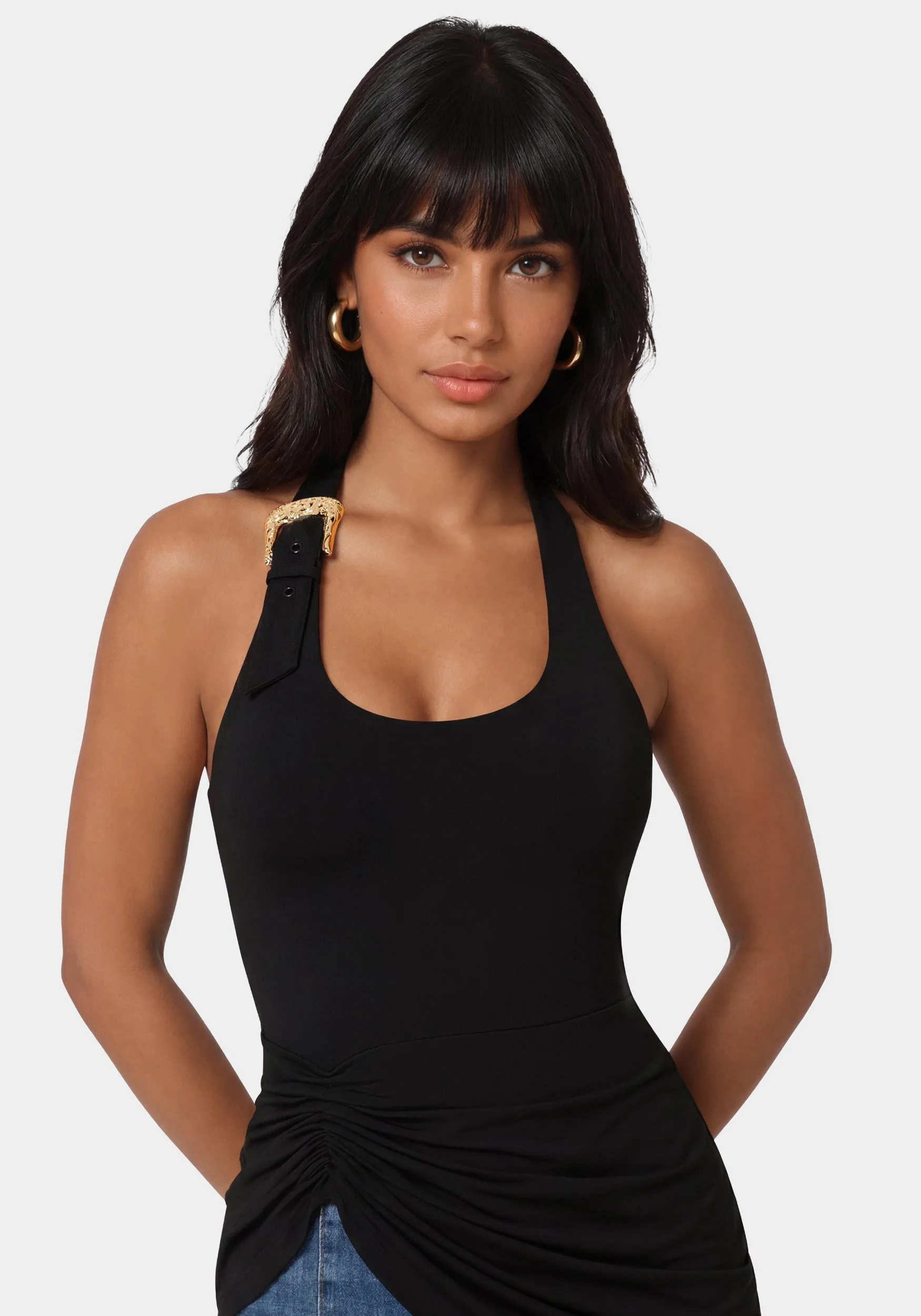 Gathered Tunic Halter Neck Knit Top