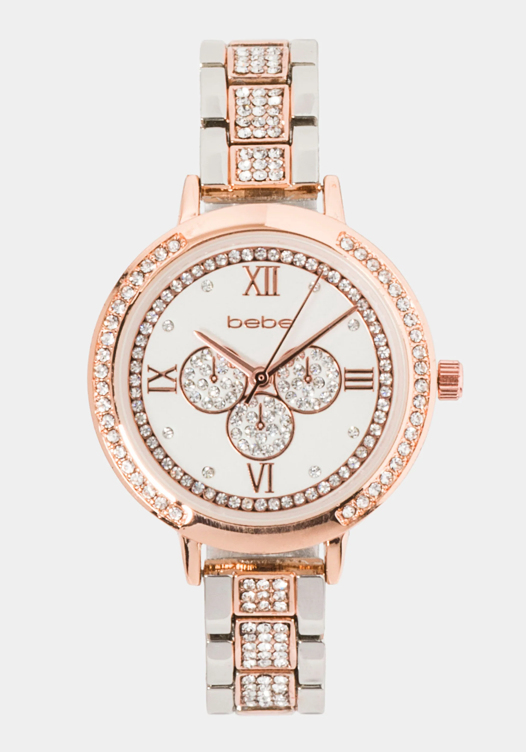 7793-two-tone-crystal-bezel-roman-numeral-watch-1.webp Two Tone Crystal Bezel Roman Numeral Watch