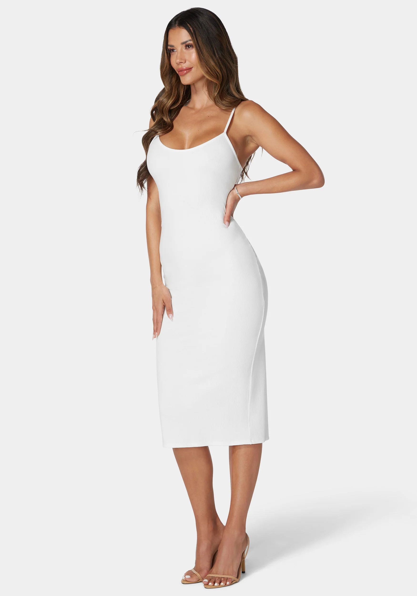 Rib Spaghetti Strap Midi Dress