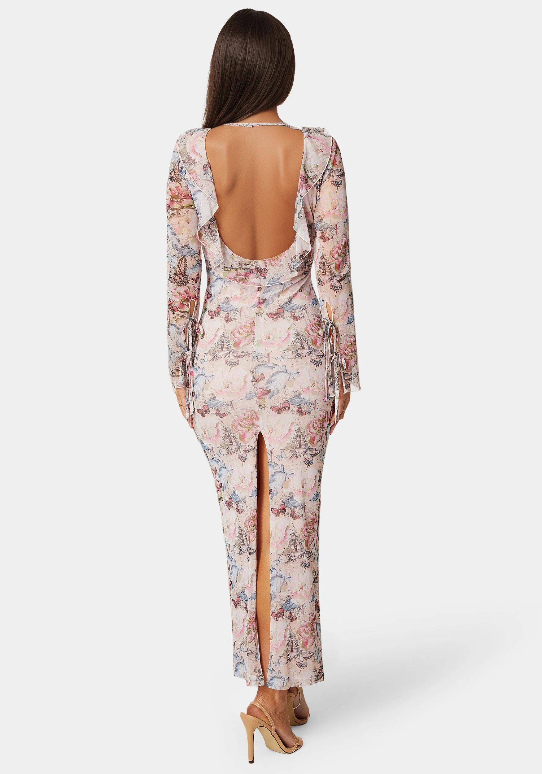 Ruffle Detail Mesh Maxi Dress