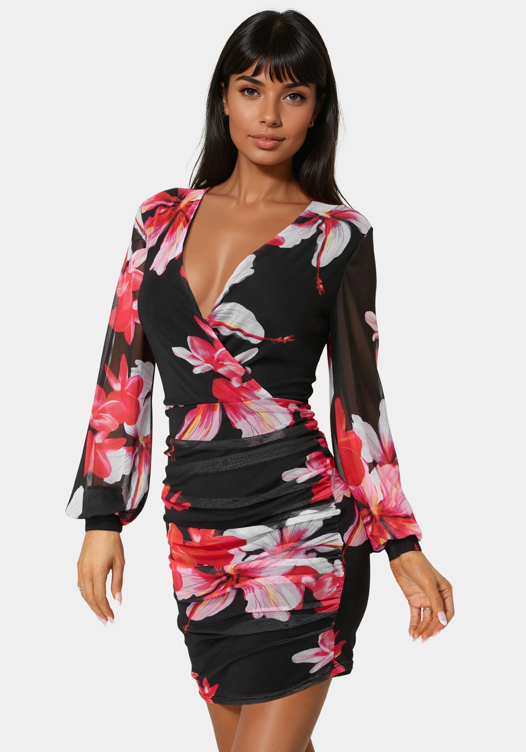 8359-long-sleeve-ruched-mesh-mini-dress-2.webp Long Sleeve Ruched Mesh Mini Dress