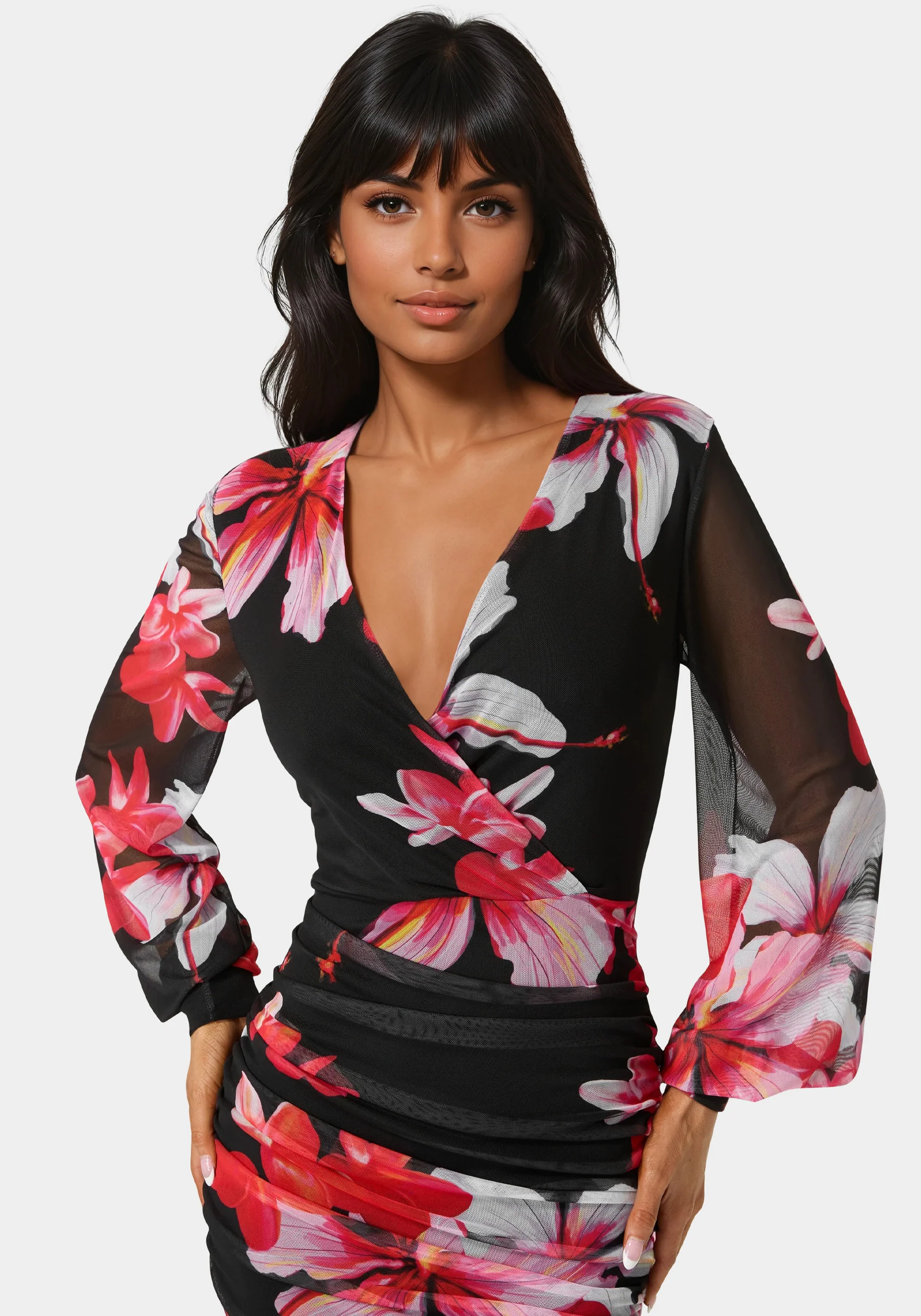 8359-long-sleeve-ruched-mesh-mini-dress-3.webp Long Sleeve Ruched Mesh Mini Dress