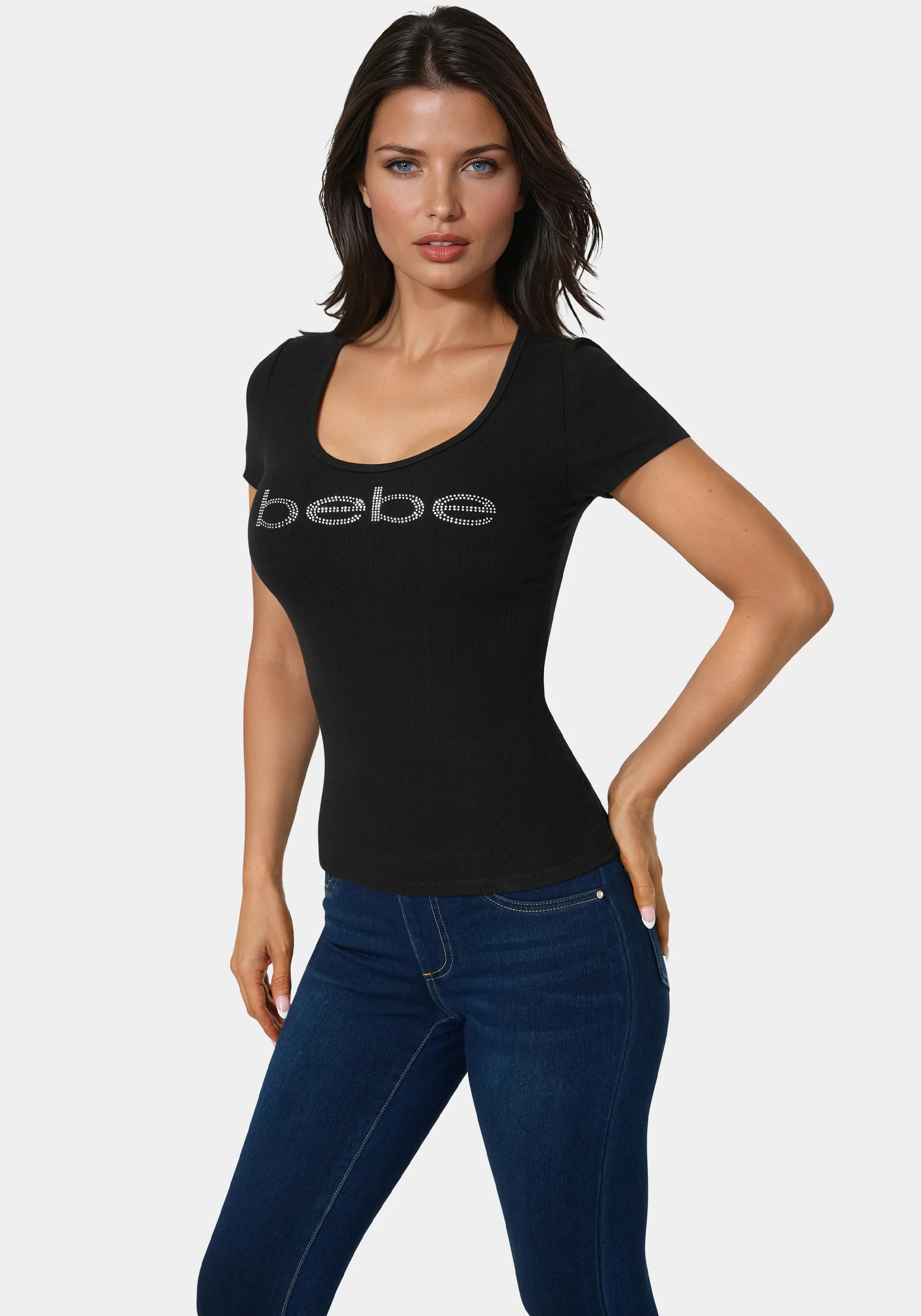 8367-bebe-logo-short-sleeve-round-neck-rib-top-2.webp Bebe Logo Short Sleeve Round Neck Rib Top