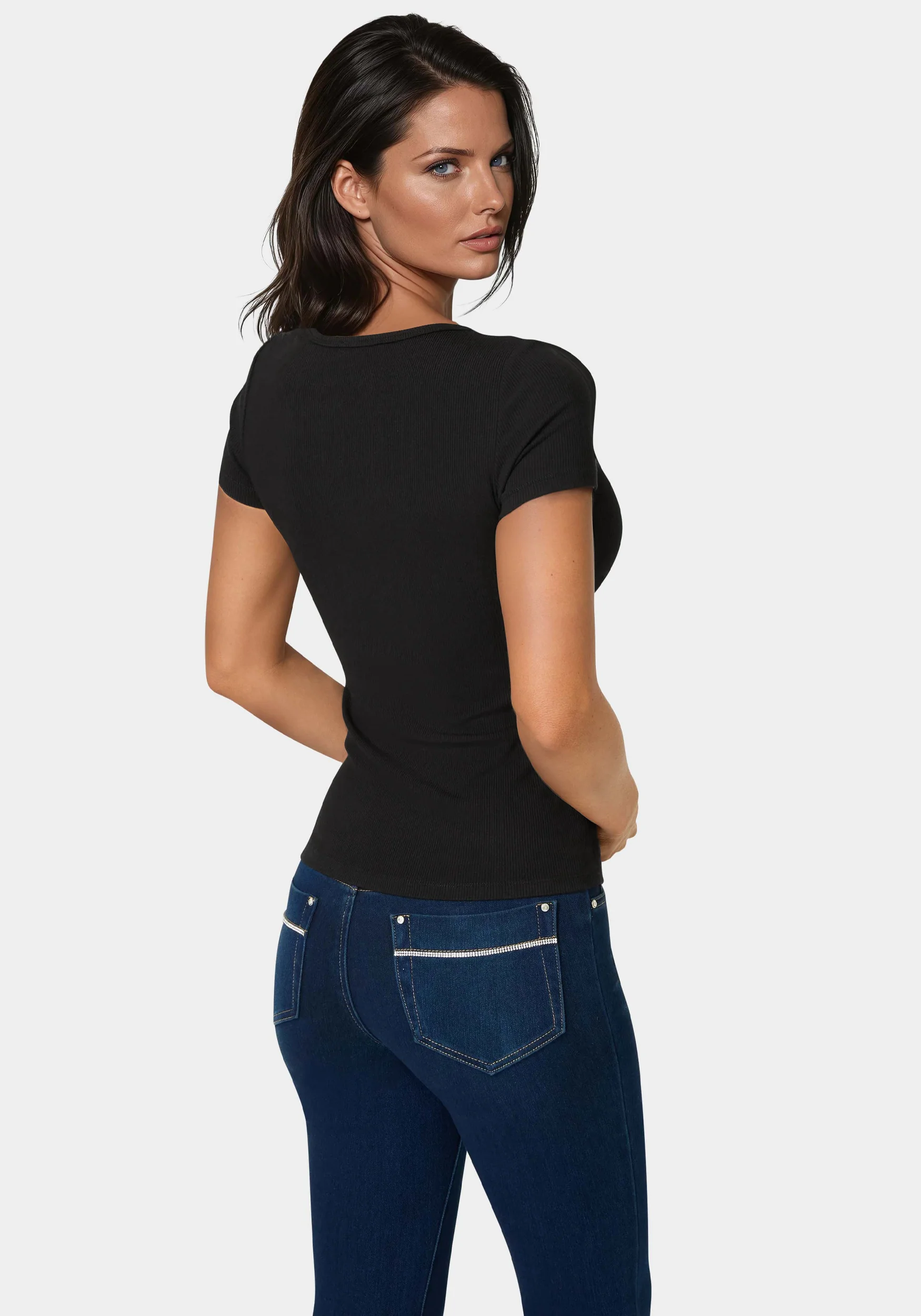 8367-bebe-logo-short-sleeve-round-neck-rib-top-3.webp Bebe Logo Short Sleeve Round Neck Rib Top