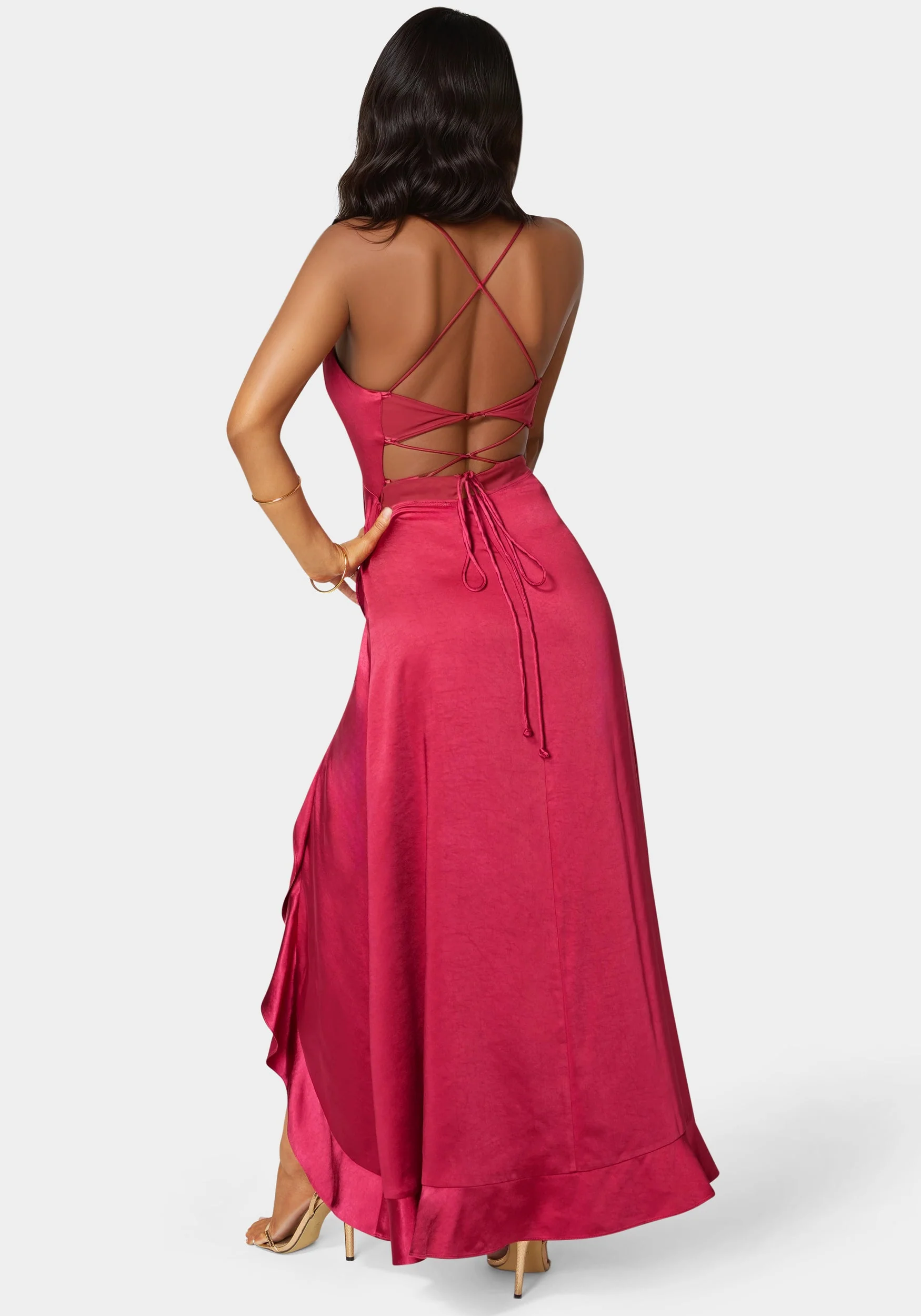 8439-satin-ruffle-lace-up-back-maxi-dress-2.webp Satin Ruffle Lace Up Back Maxi Dress