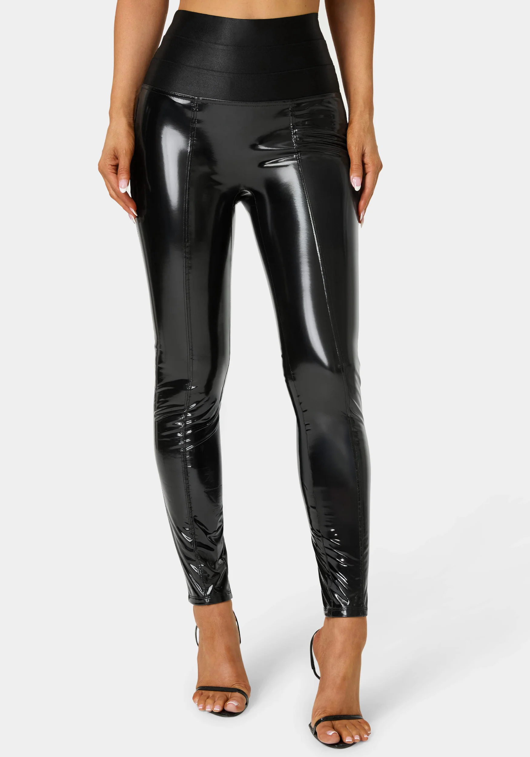 High Waist Elastic Waistband Shiny Vegan Leather Legging
