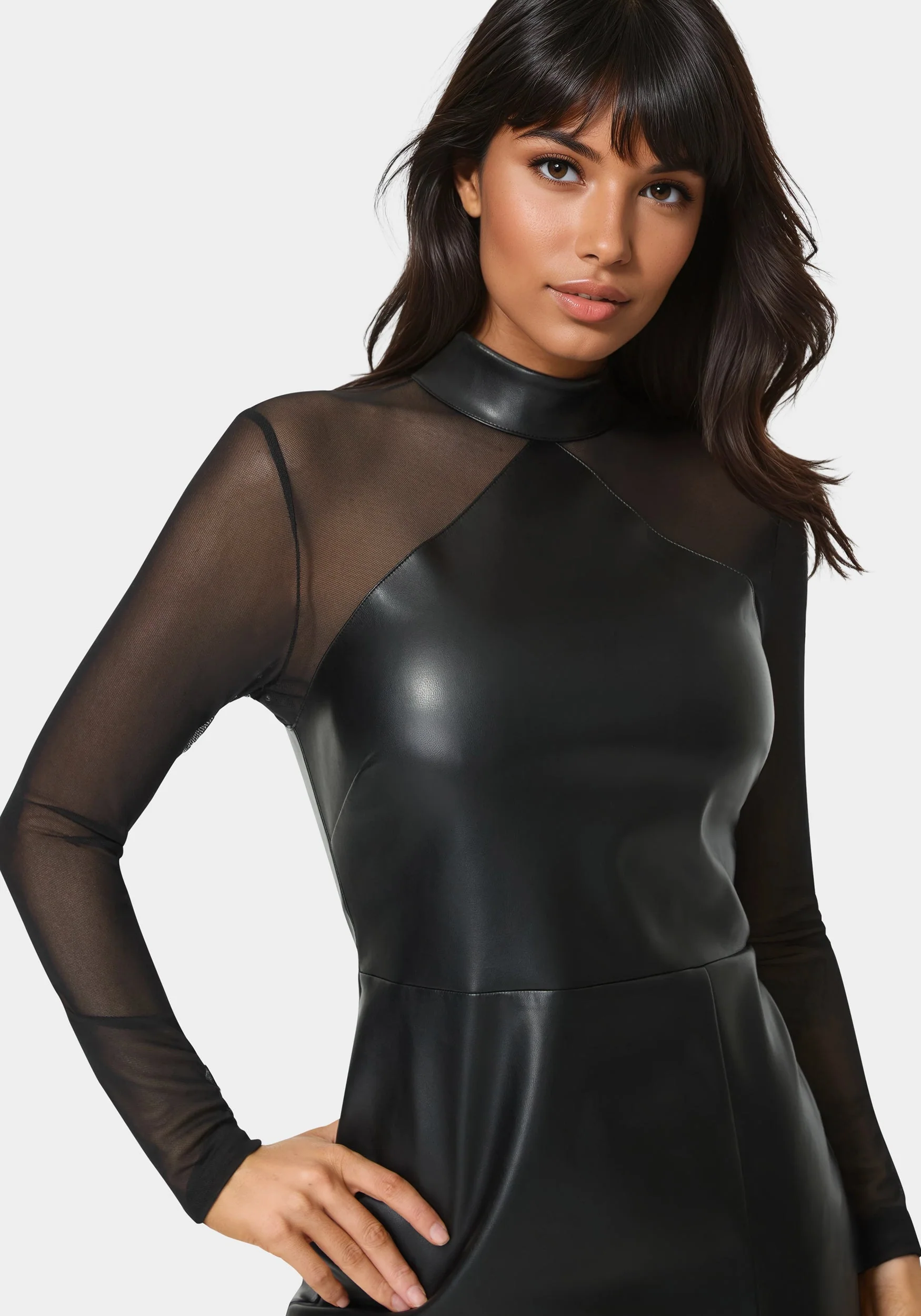 8557-faux-leather-and-mesh-mock-neck-mini-dress-4.webp Faux Leather and Mesh Mock Neck Mini Dress
