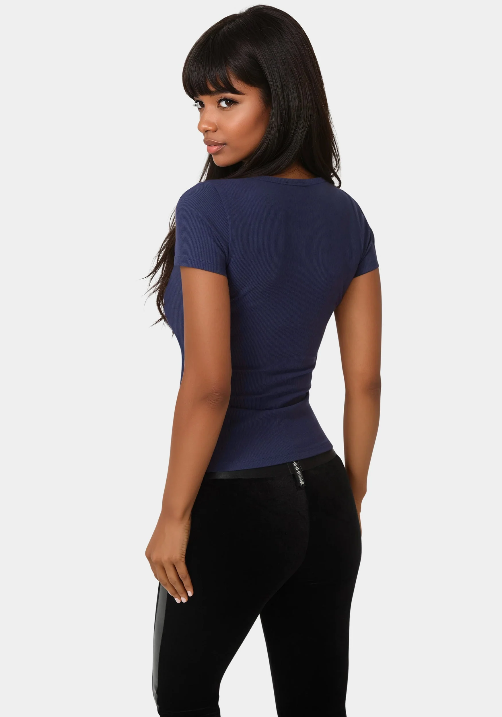 Bebe Logo Short Sleeve Round Neck Rib Top