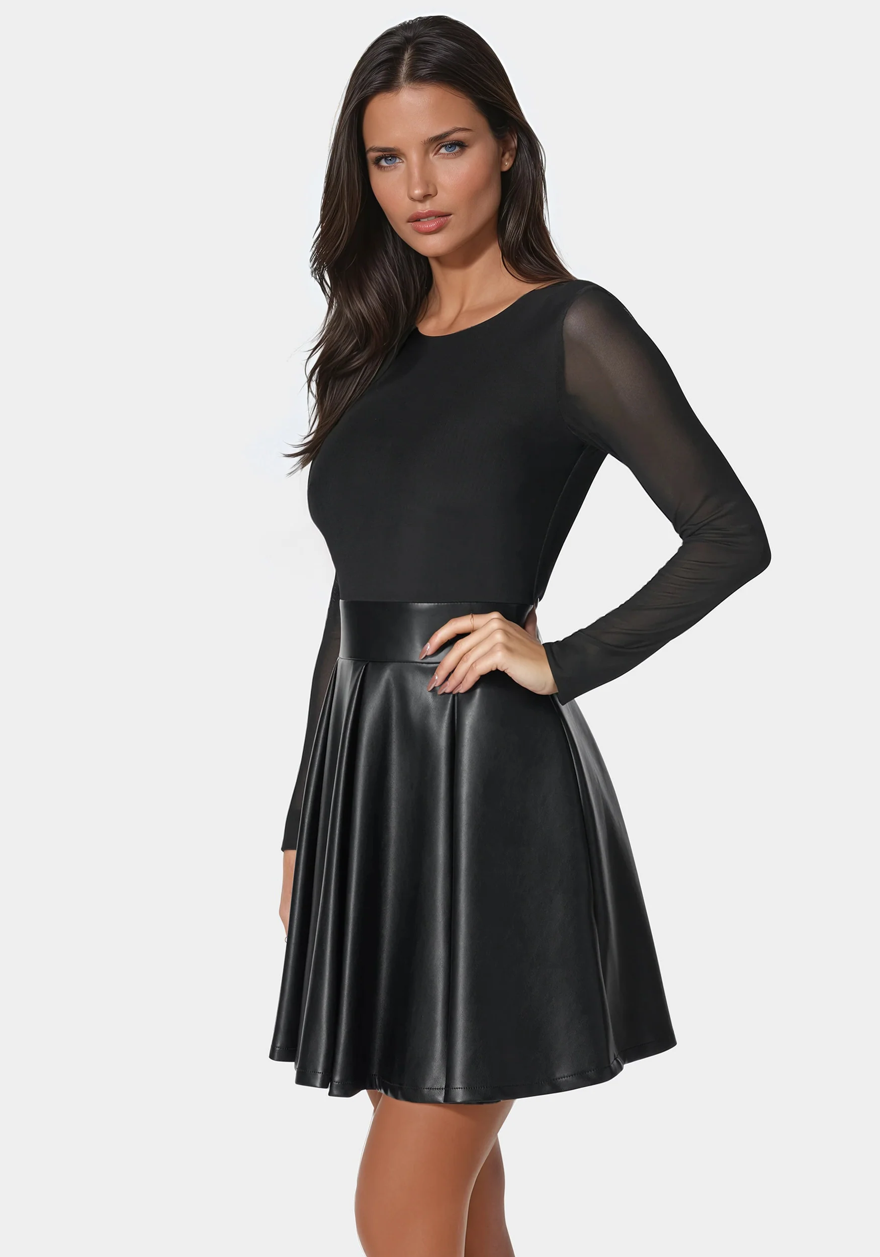 8960-faux-leather-flare-dress-2.webp Faux Leather Flare Dress