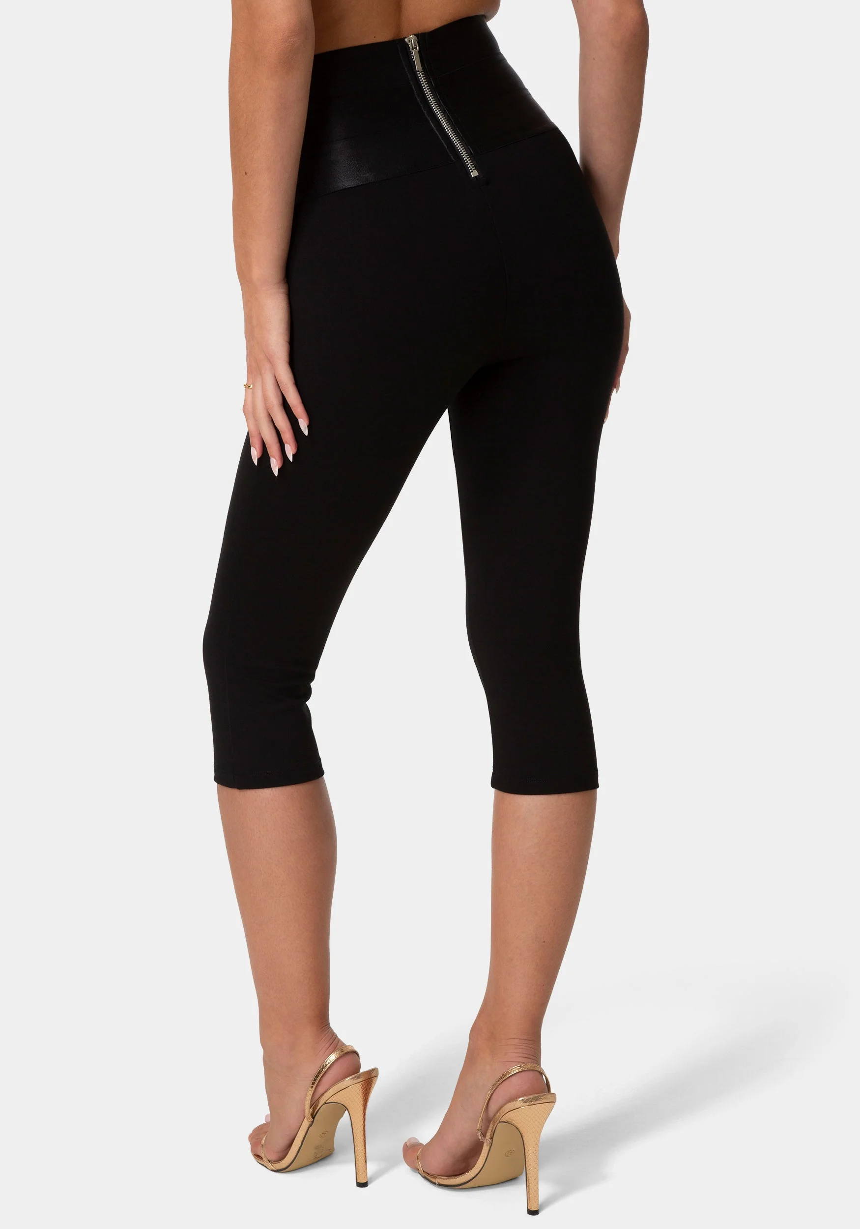 High Waist Satin Elastic Capri Legging