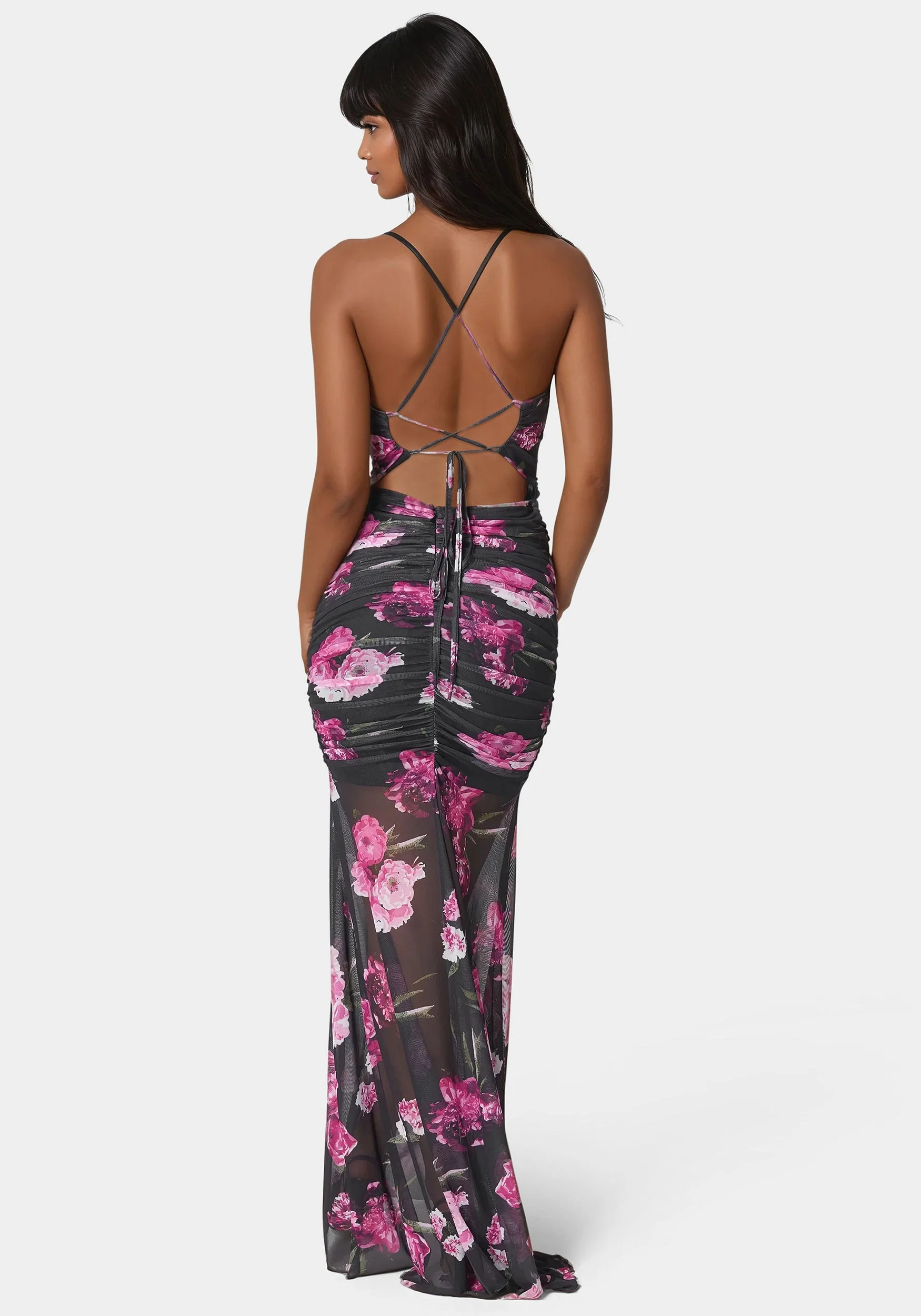 Twist Front Mermaid Mesh Gown