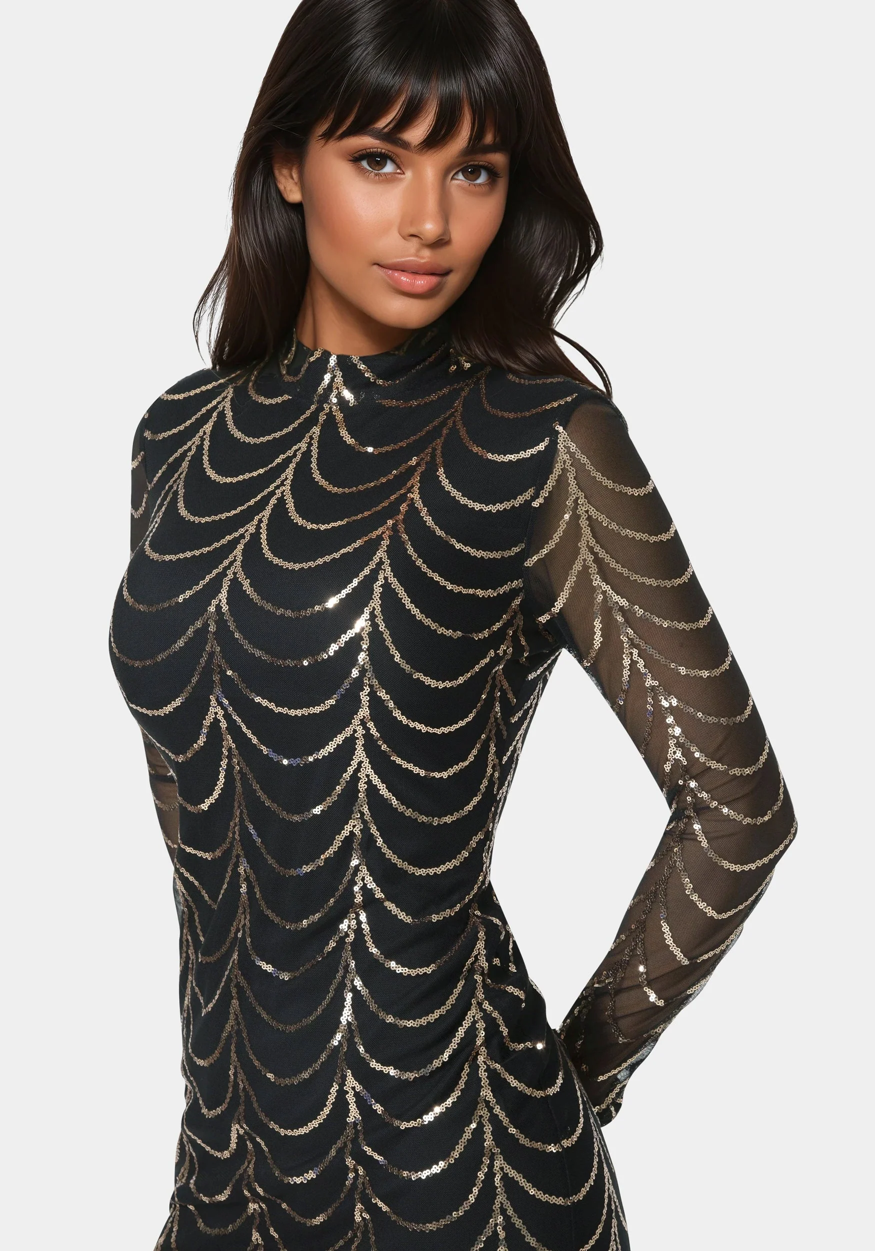 9019-long-sleeve-sequins-mesh-mockneck-mini-dress-4.webp Long Sleeve Sequins Mesh Mockneck Mini Dress