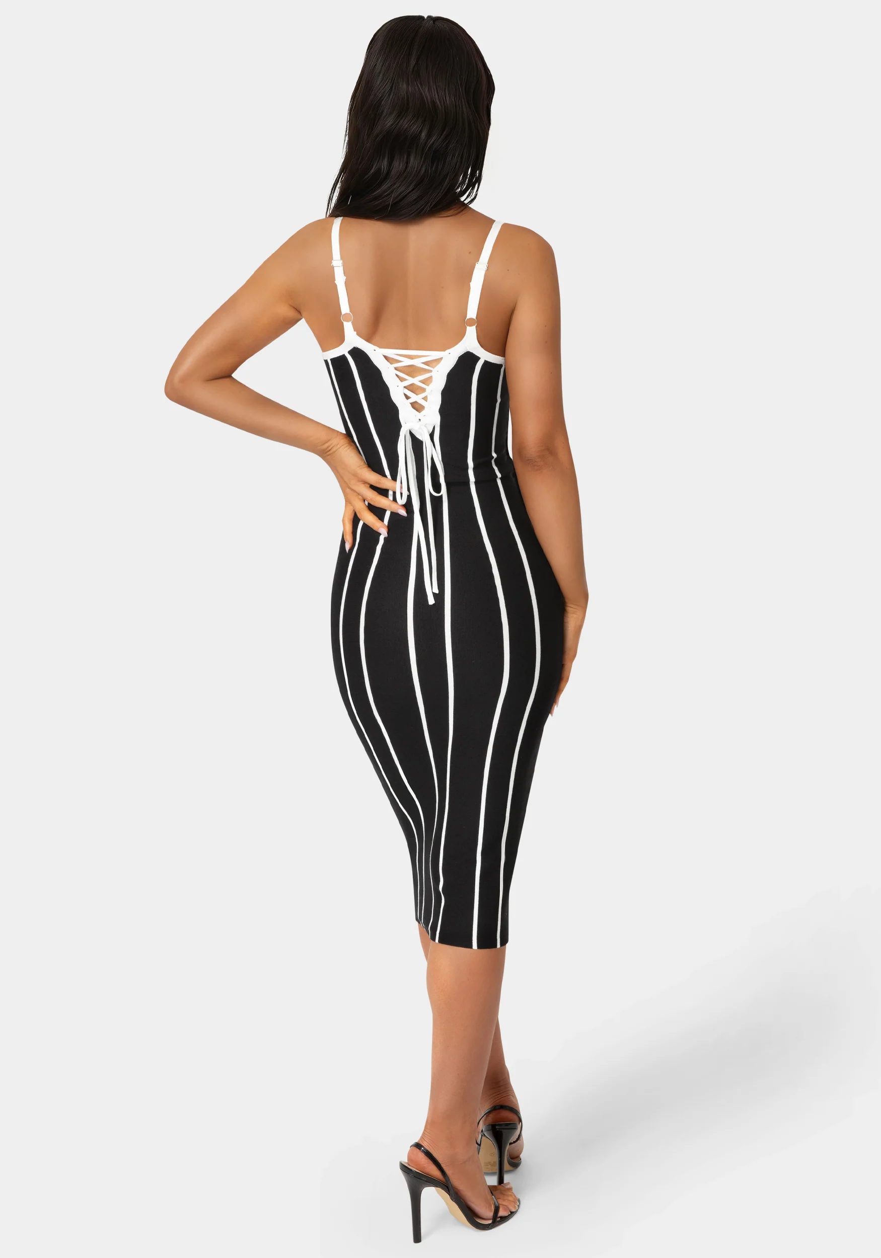 Striple Knit Bodycon Midi Dress