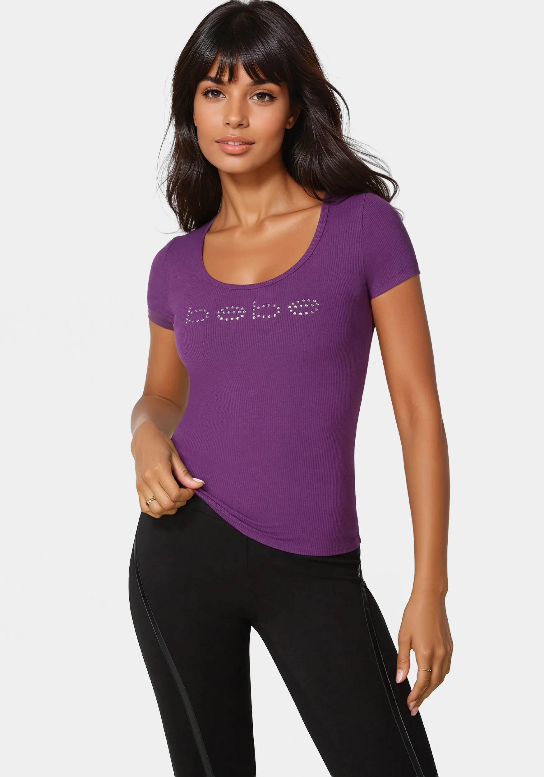 9208-bebe-logo-short-sleeve-scoop-neck-single-stone-rib-top-1.webp Bebe Logo Short Sleeve Scoop Neck Single Stone Rib Top