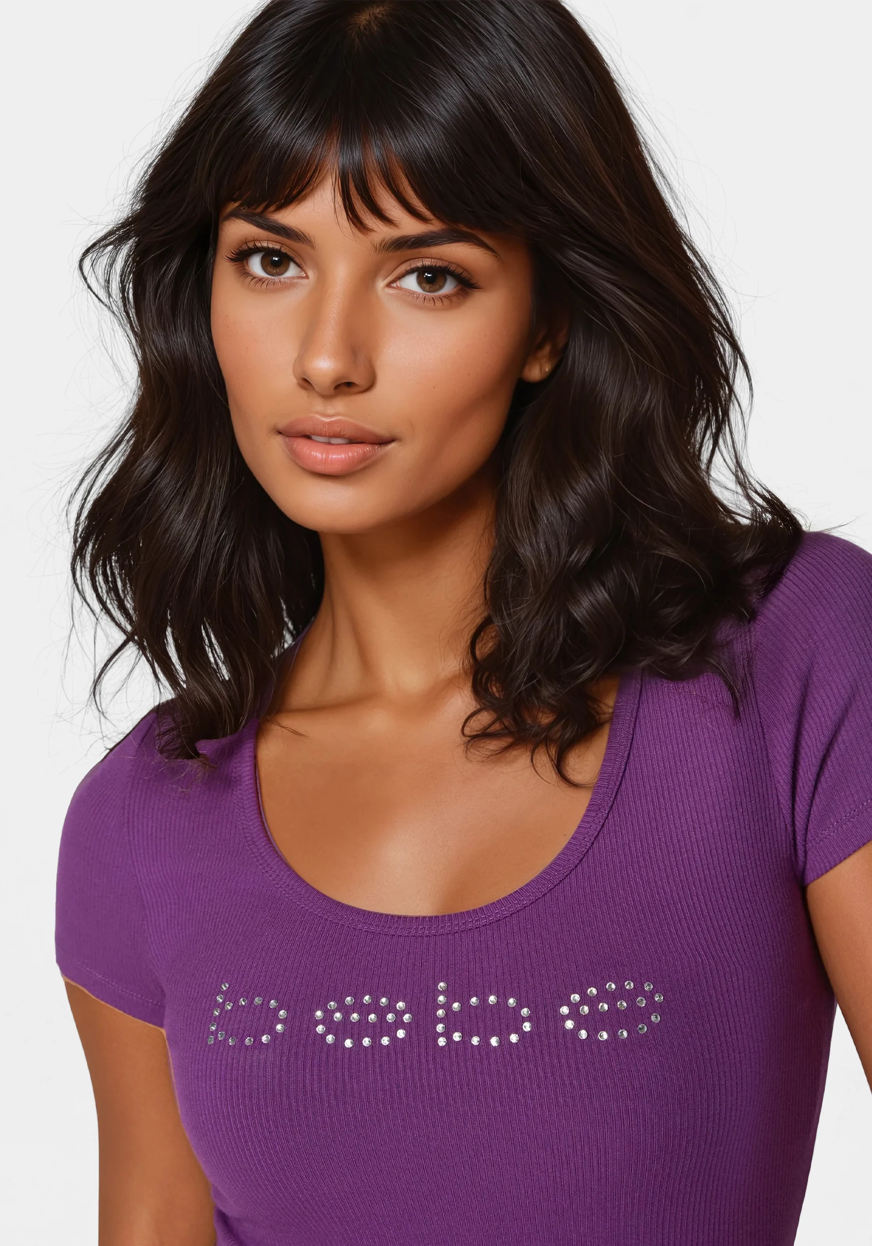Bebe Logo Short Sleeve Scoop Neck Single Stone Rib Top