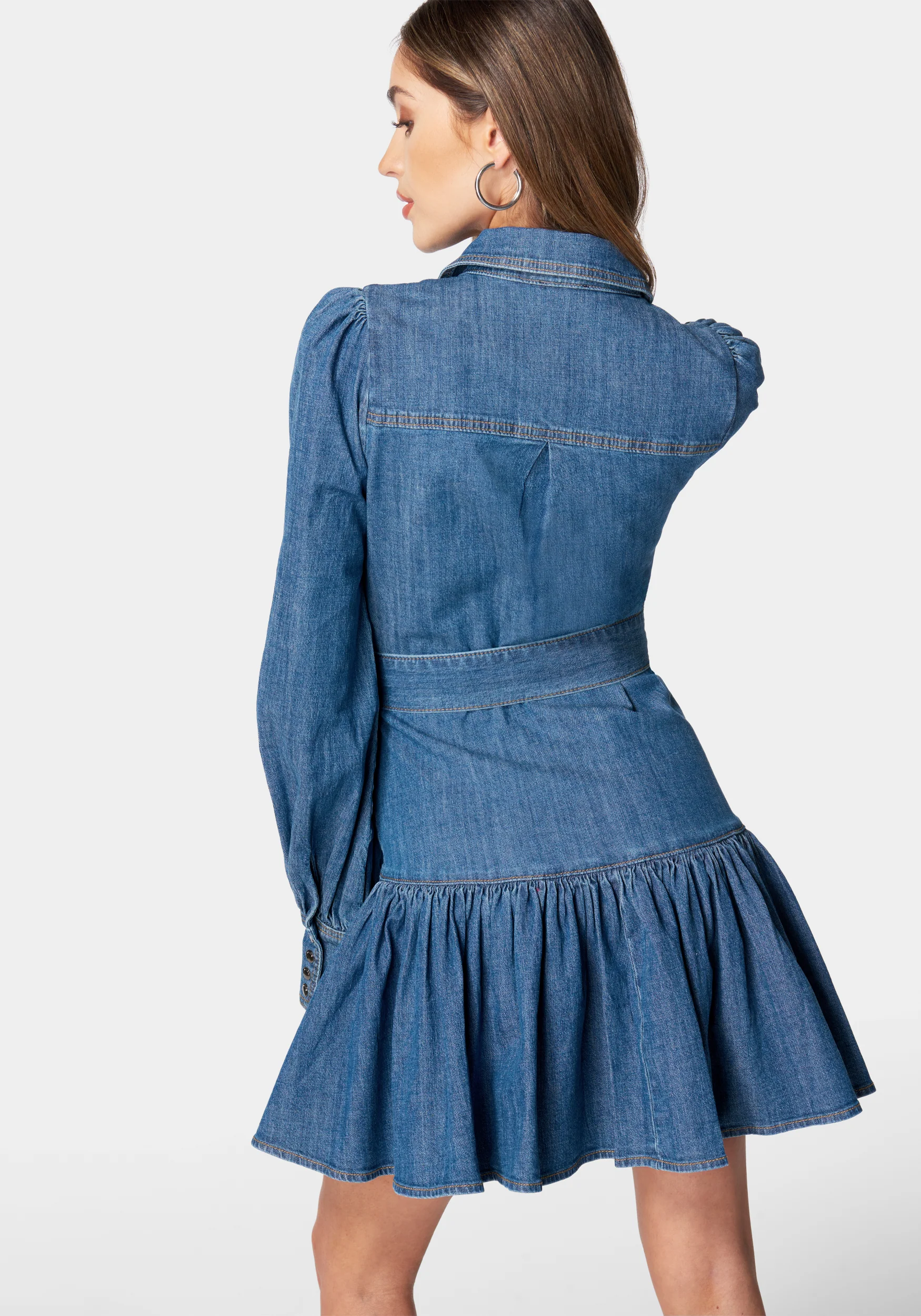 9427-balloon-sleeves-fit-and-flare-denim-dress-3.webp Balloon Sleeves Fit And Flare Denim Dress