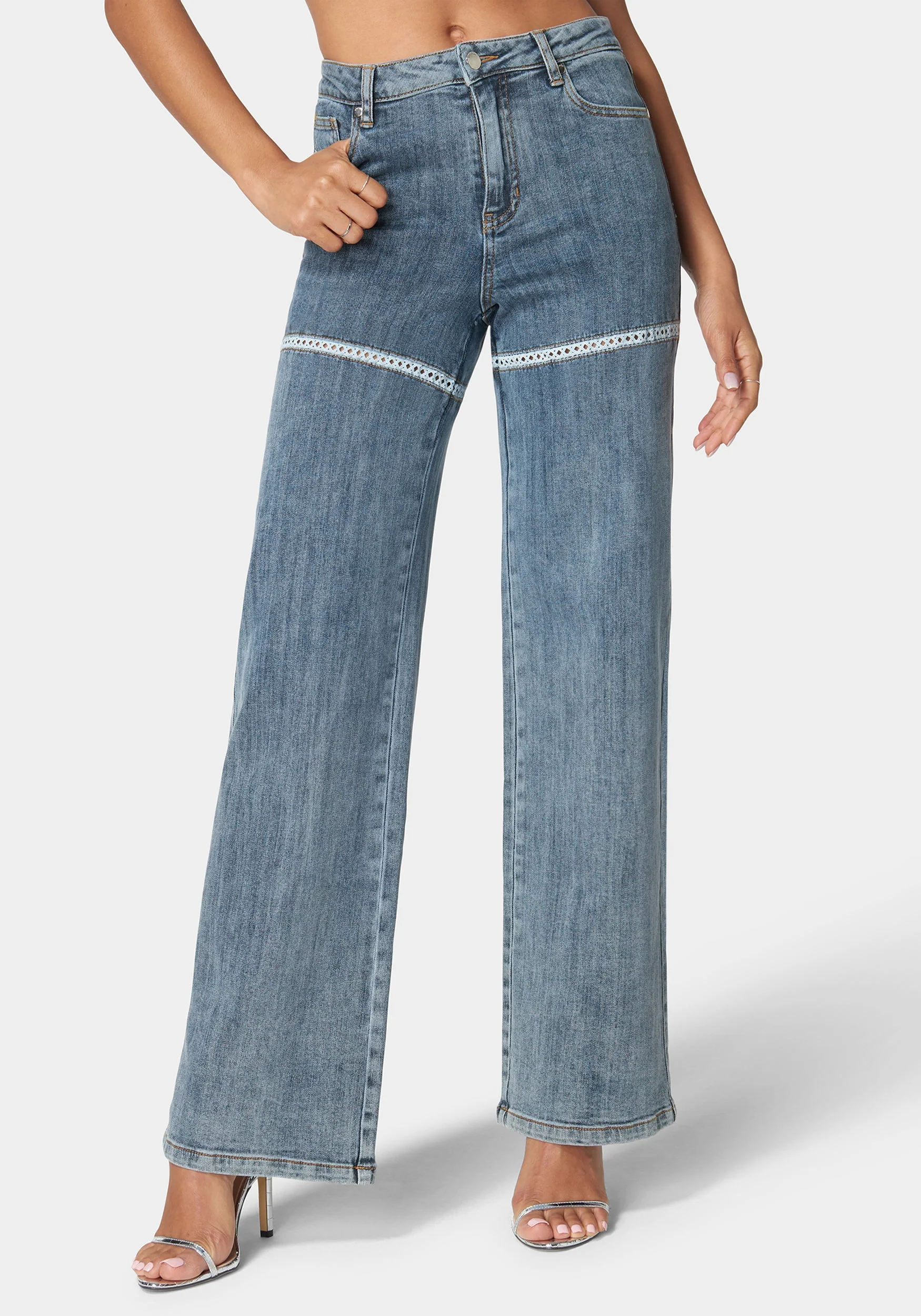 9694-high-waist-lace-applique-wide-leg-jeans-1.webp High Waist Lace Applique Wide Leg Jeans