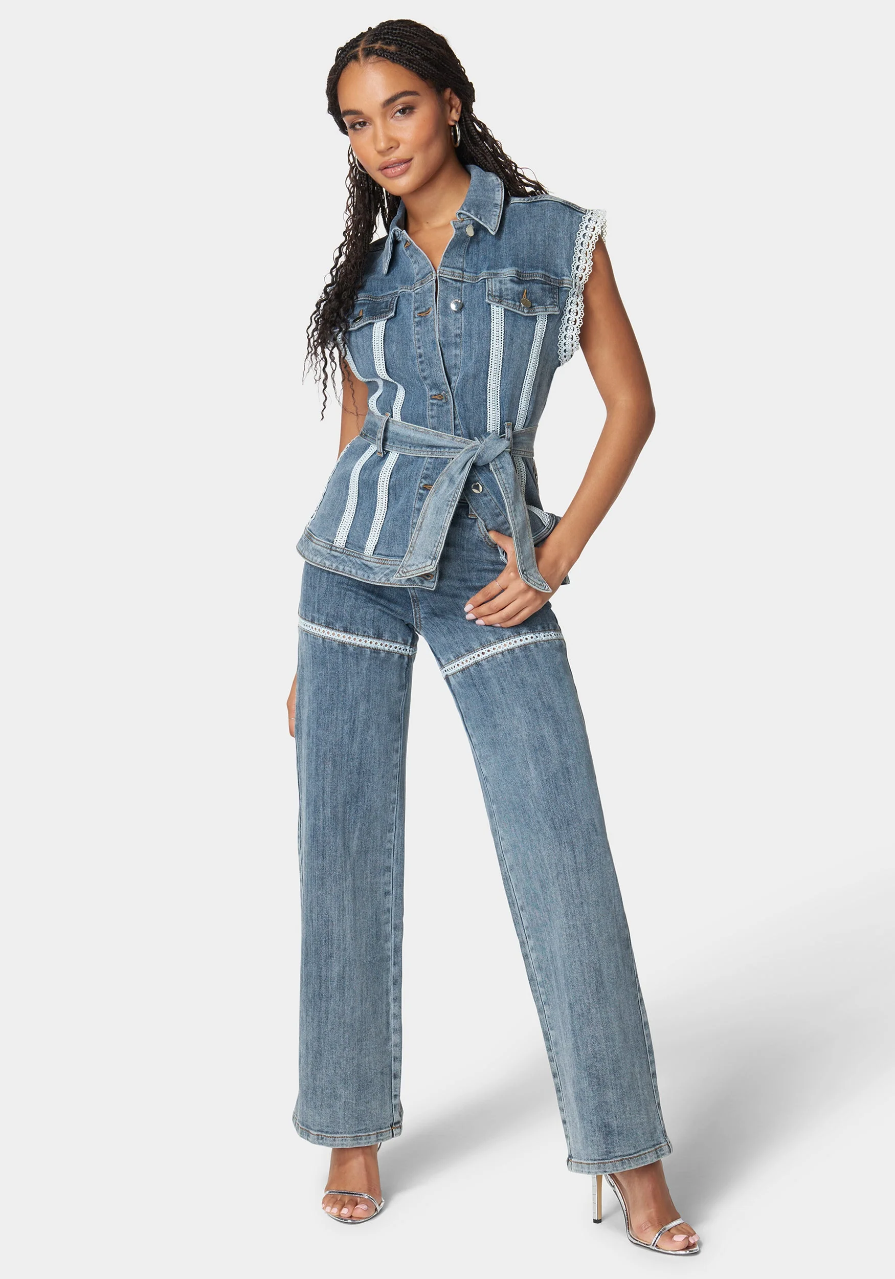 9694-high-waist-lace-applique-wide-leg-jeans-2.webp High Waist Lace Applique Wide Leg Jeans
