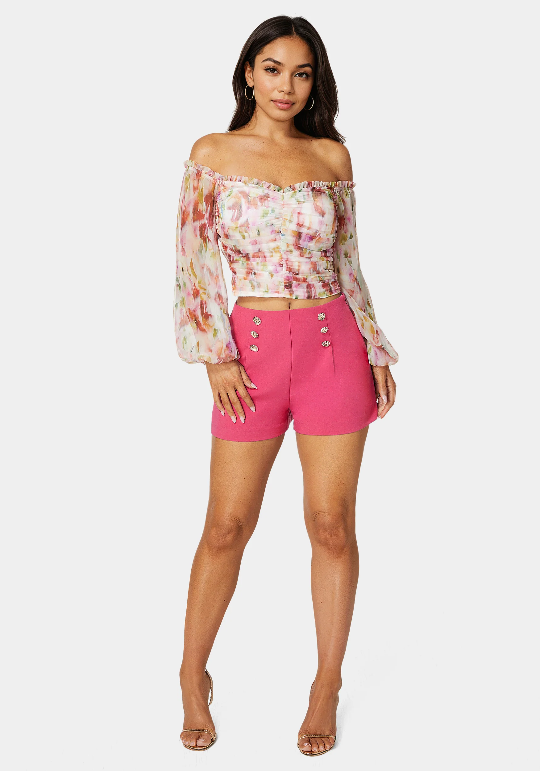 9780-high-waist-button-detail-flared-shorts-2.webp High Waist Button Detail Flared Shorts