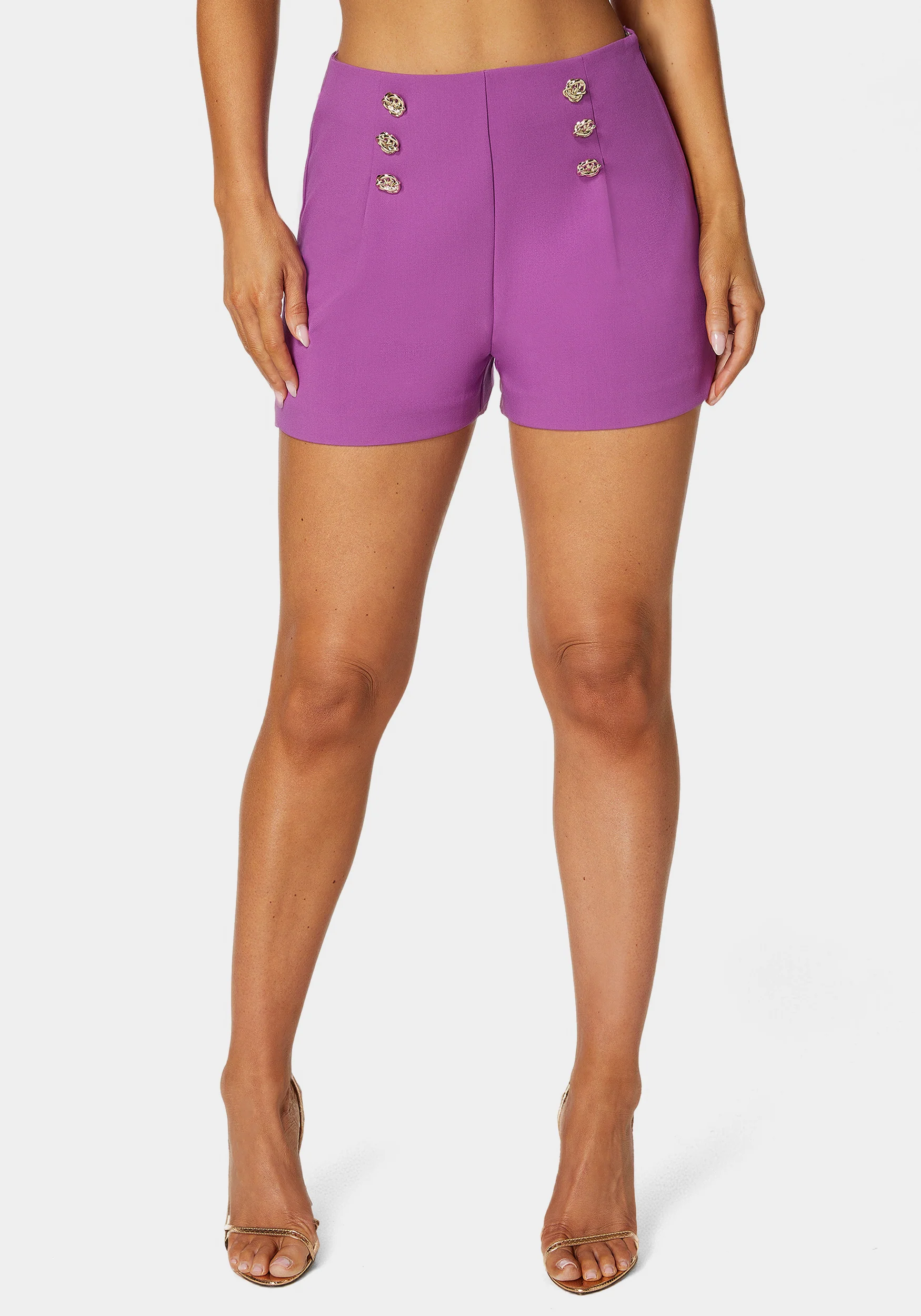 9788-high-waist-button-detail-flared-shorts-1.webp High Waist Button Detail Flared Shorts